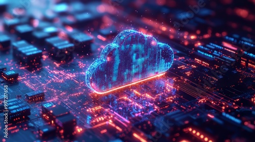 Concept serverless technology, hybrid cloud network, digital infrastructure, modern equipment. serverless technology on  data migration. Ultra realistic. Photorealistic 
