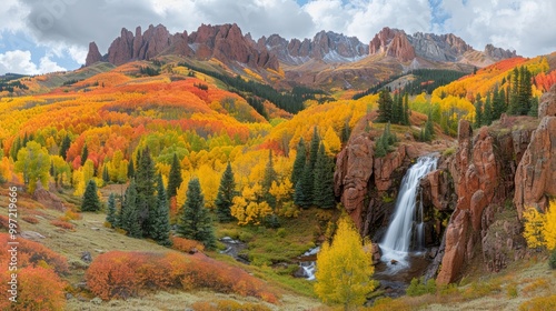 Scenic Autumn Landscape with Colorful Forests and Mountains 