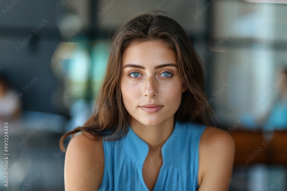 Confident young mixed-race professional concentrating on her laptop while working independently in an office, engaged in sending an email Confident young mixed-race professional concentrating on her laptop while working independently in an office, engaged in sending an email