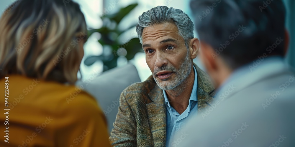 Contemplative therapist with individuals or partners engaged in mental health consultation Contemplative therapist with individuals or partners engaged in mental health consultation