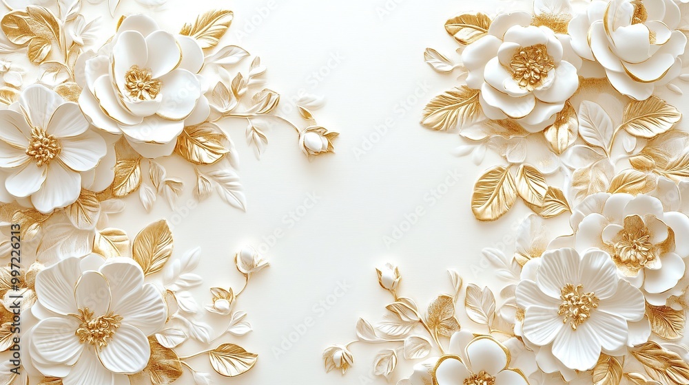 Elegant floral design in gold and white. Elegant floral design in gold and white.