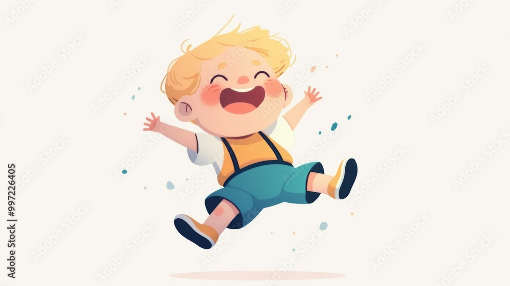 Cute Little Blonde Boy Jumping and Laughing on a Pure White Background Cute Little Blonde Boy Jumping and Laughing on a Pure White Background