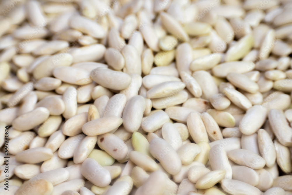 Macro image with shallow depth of field of a lot of raw Asturian beans Macro image with shallow depth of field of a lot of raw Asturian beans