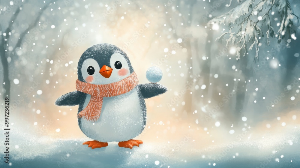 Cute Christmas penguin on snow background. Christmas greeting card. Cute Christmas penguin on snow background. Christmas greeting card.