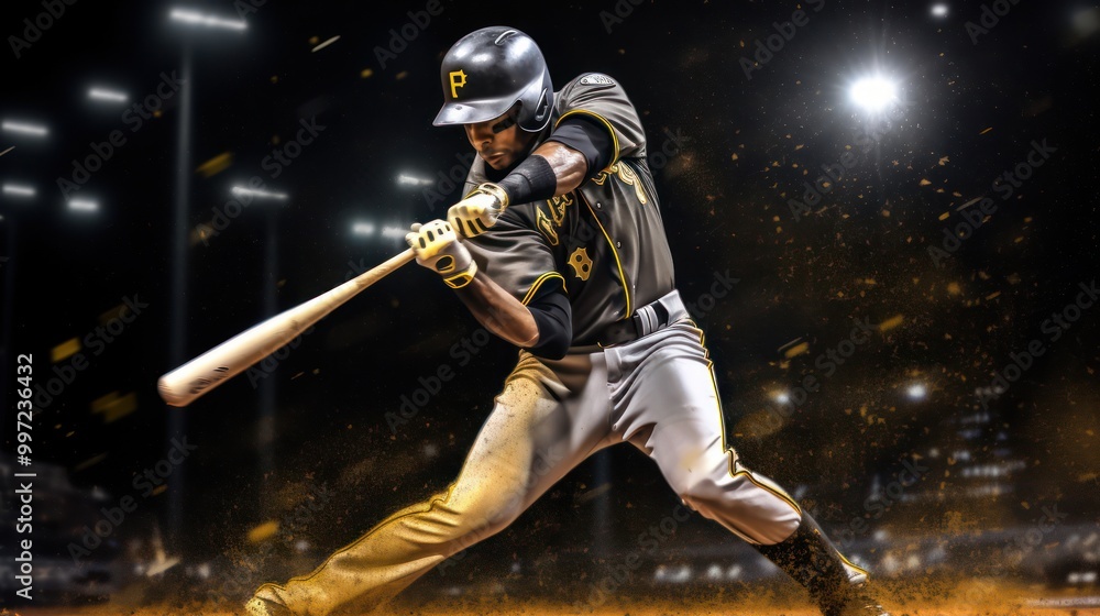 Naklejka premium Baseball Player Swinging for the Fences