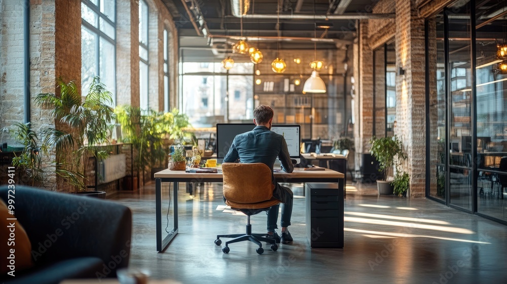 A confident entrepreneur working in a modern office A confident entrepreneur working in a modern office