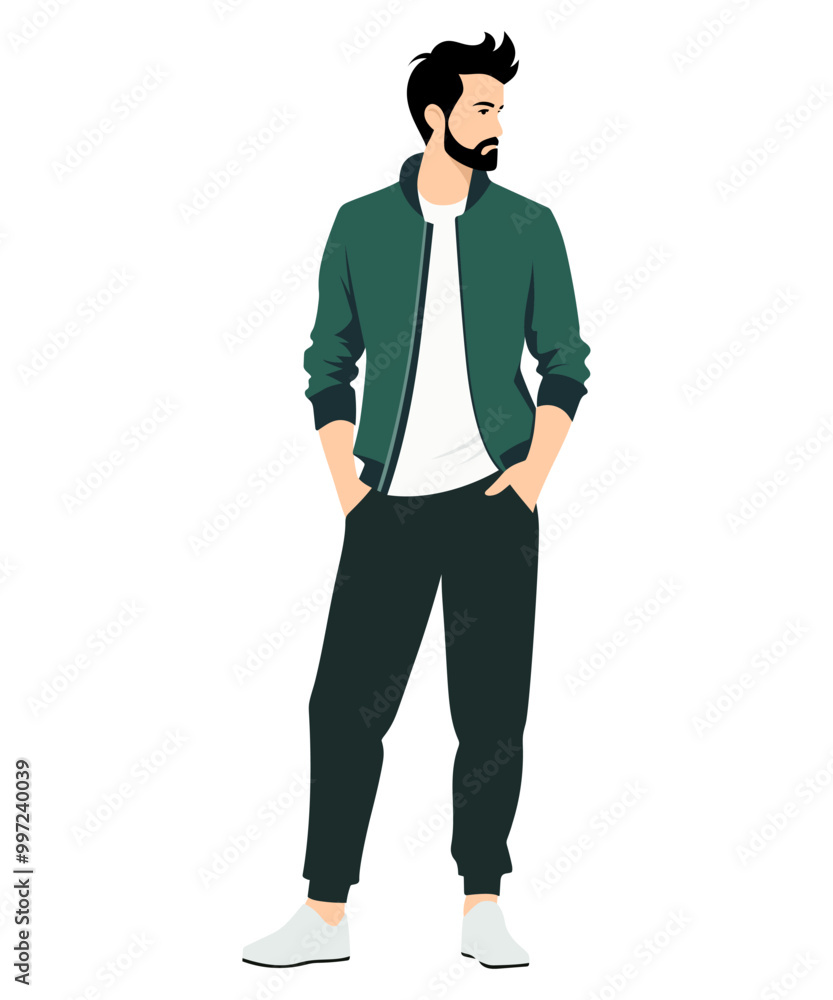 Vector illustration of a man in a dark green tracksuit Vector illustration of a man in a dark green tracksuit