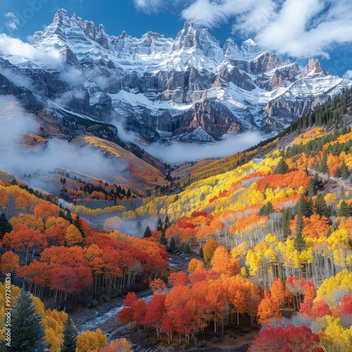 Scenic Autumn Landscape with Colorful Forests and Mountains 