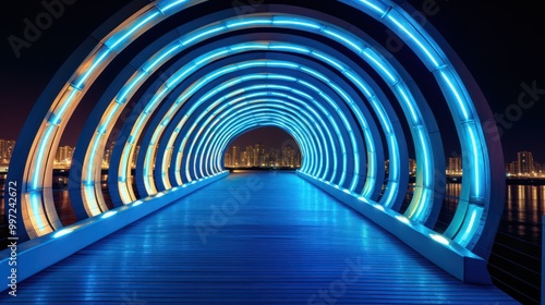 Illuminated Pathway Through a Futuristic Arch