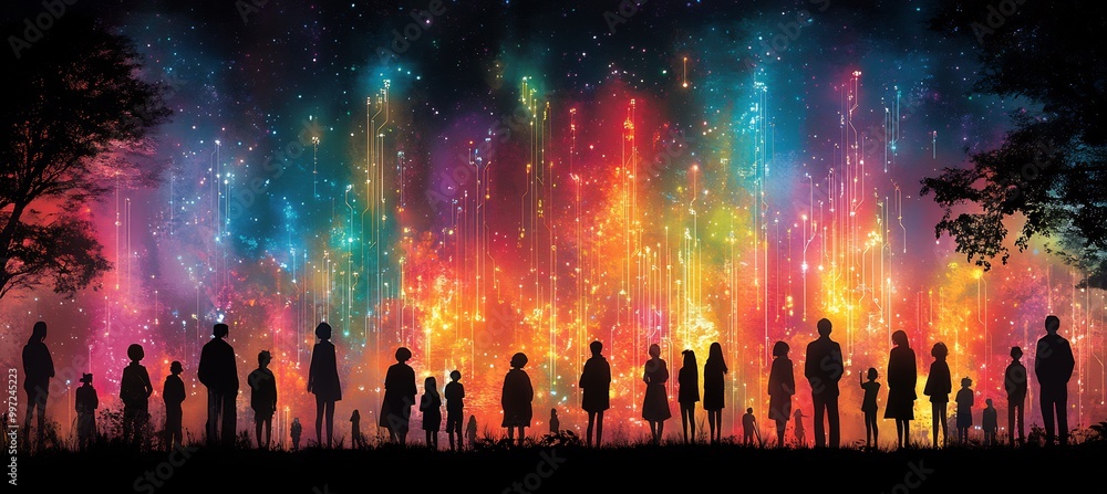 Abstract Circuit Infographic Japanese Coming of Age Day where participants are crowned with glowing digital circuits that trace patterns in the sky symbolizing the journey into adulthood Abstract Circuit Infographic Japanese Coming of Age Day where participants are crowned with glowing digital circuits that trace patterns in the sky symbolizing the journey into adulthood