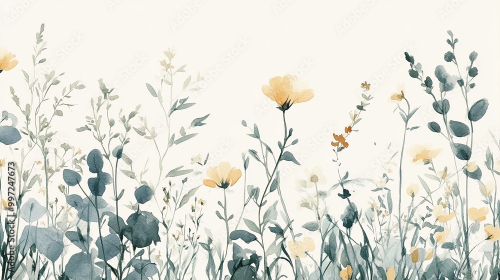 Naklejka premium Watercolor illustration of delicate wildflowers.