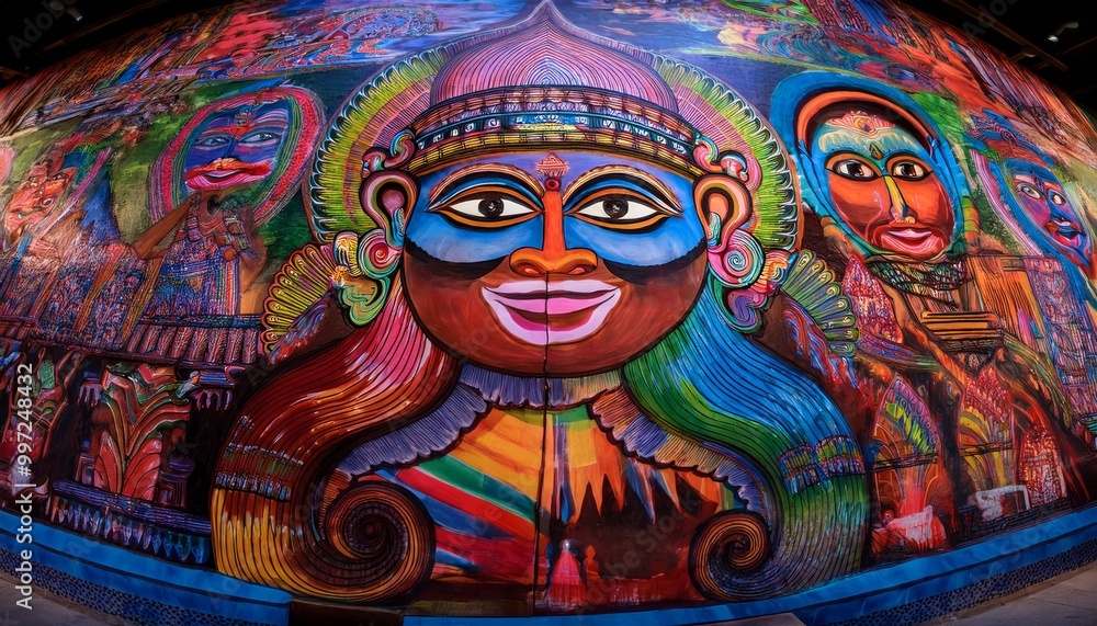 Naklejka premium Vibrant Mural Celebrating Indigenous Knowledge and Cultural Heritage in Street Art Style
