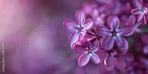 A stunning close-up photograph of vibrant purple lilac petals, accompanied by a soft bokeh backdrop that enhances their beauty.