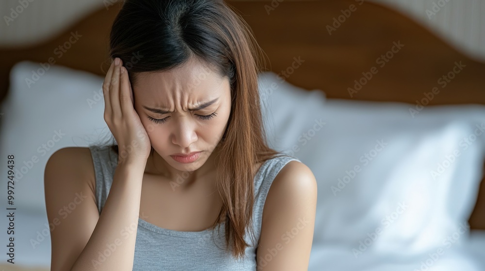 Young Woman in Room Looking Distressed and Thoughtful Young Woman in Room Looking Distressed and Thoughtful