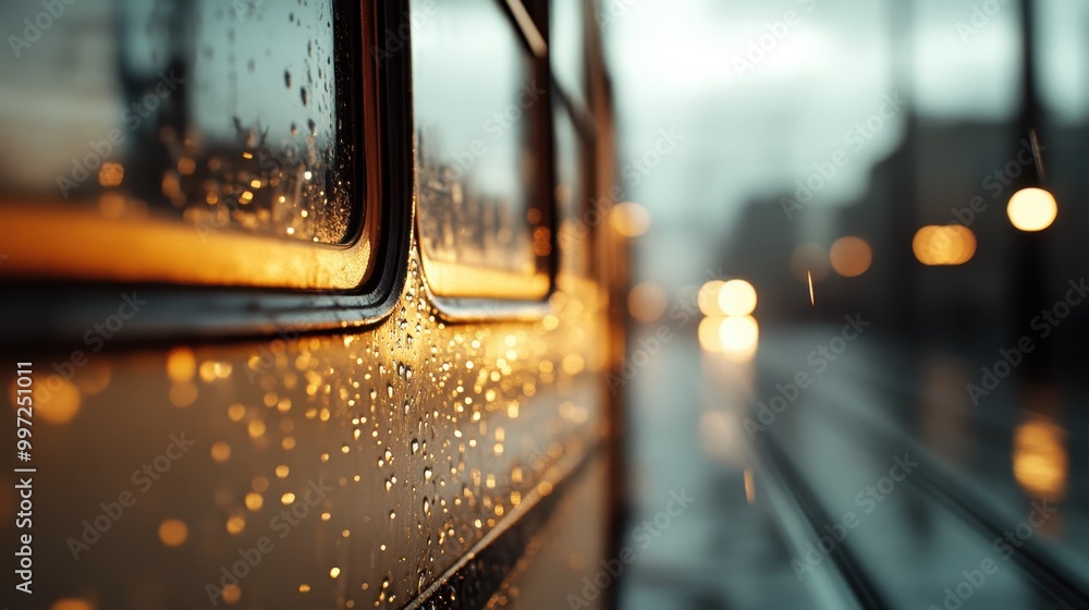 A rainy evening tram ride captures the moody, reflective atmosphere of illuminated city streets, highlighting public transport and urban ambiance in a nostalgic setting. A rainy evening tram ride captures the moody, reflective atmosphere of illuminated city streets, highlighting public transport and urban ambiance in a nostalgic setting.