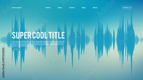 Landing page abstract design with sound wave. Template for website or app. Waveform