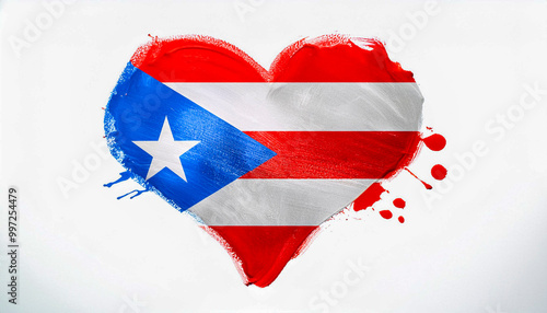 Paint stain in the shape of a heart in the colours of the Puerto Rican flag.