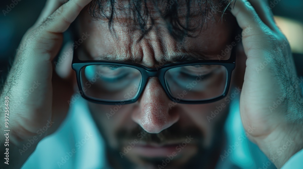 This image shows a person grasping their head with their hands against a blurry background, capturing a moment of stress or deep thought. The focus is on the hands and head. This image shows a person grasping their head with their hands against a blurry background, capturing a moment of stress or deep thought. The focus is on the hands and head.