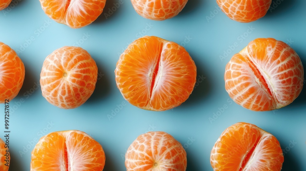 This image features several whole oranges distinctly arranged on a light blue background, highlighting their vibrant orange color and smooth texture. This image features several whole oranges distinctly arranged on a light blue background, highlighting their vibrant orange color and smooth texture.