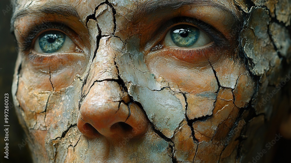 Cracked Skin Face Close-up: A Surreal Portrait Cracked Skin Face Close-up: A Surreal Portrait