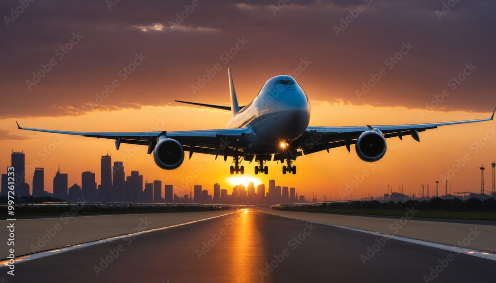 Sunset Over Airplane Runway Sunset Over Airplane Runway