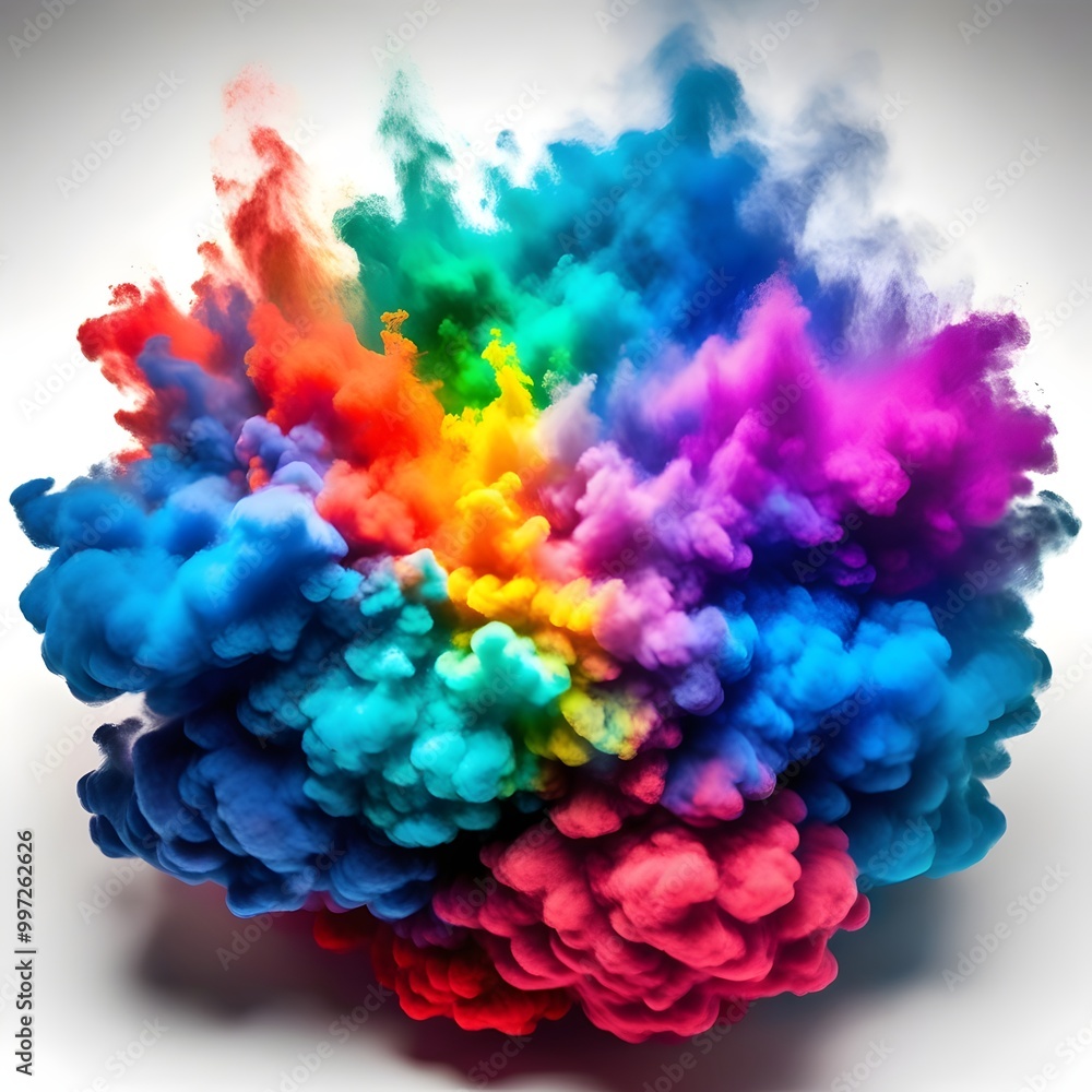 Obraz premium dynamic colorful smoke cloud with rainbow gradient on white