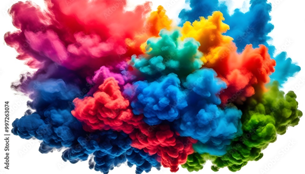Obraz premium vibrant smoke cloud dispersing with rainbow colors on white