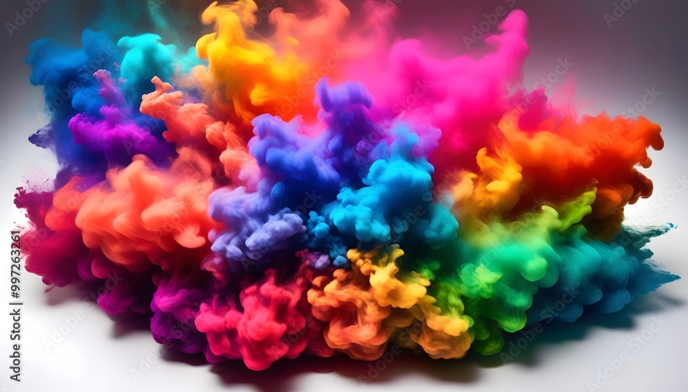 colorful smoke cloud in motion against a white backdrop colorful smoke cloud in motion against a white backdrop