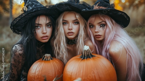 Halloween Pumpkins and Smiling Children in Festive Costumes