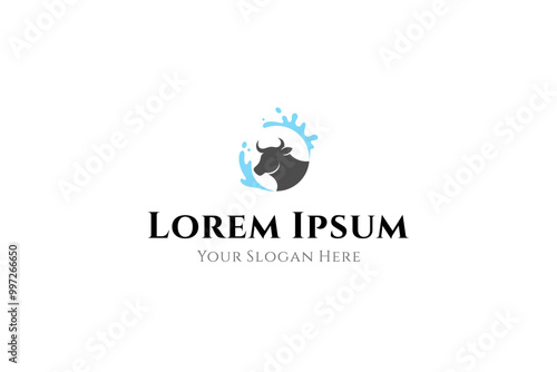 cow logo with milk combination in flat vector design