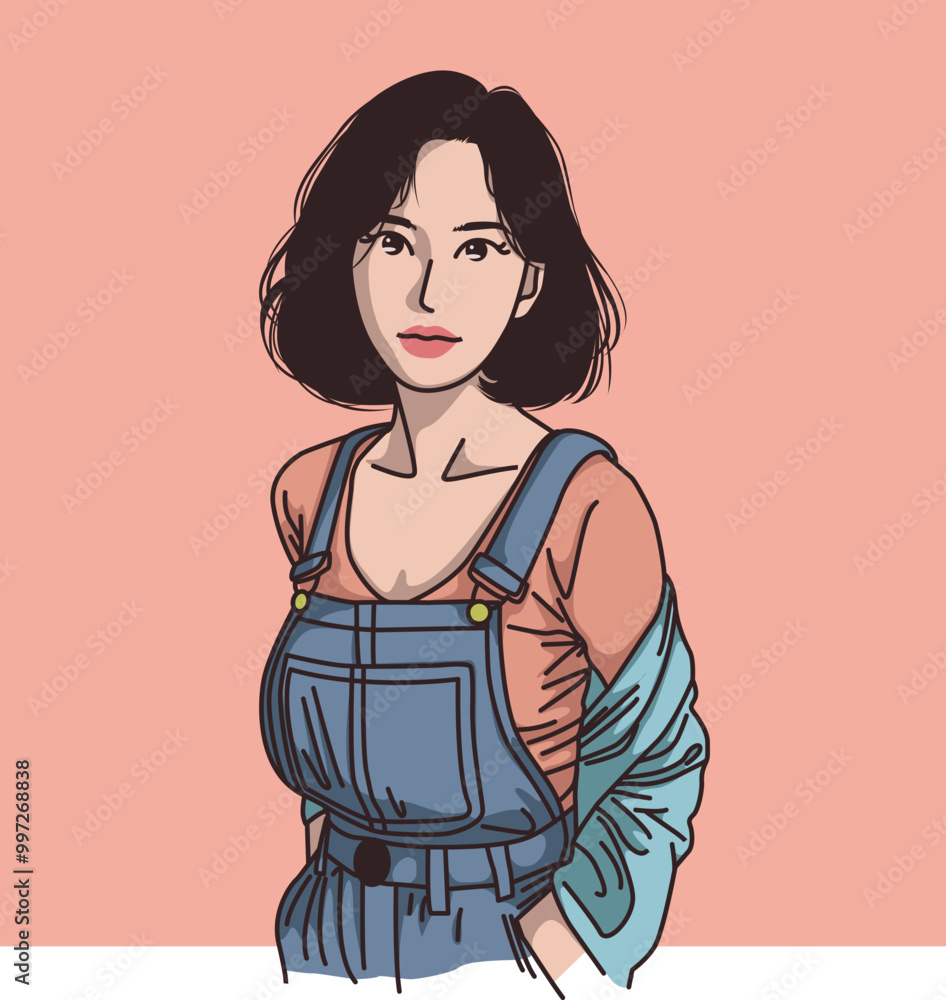 Trendy Asian Woman Vector with Stylish Fashion in Beautiful Soft Pastel Colors Trendy Asian Woman Vector with Stylish Fashion in Beautiful Soft Pastel Colors
