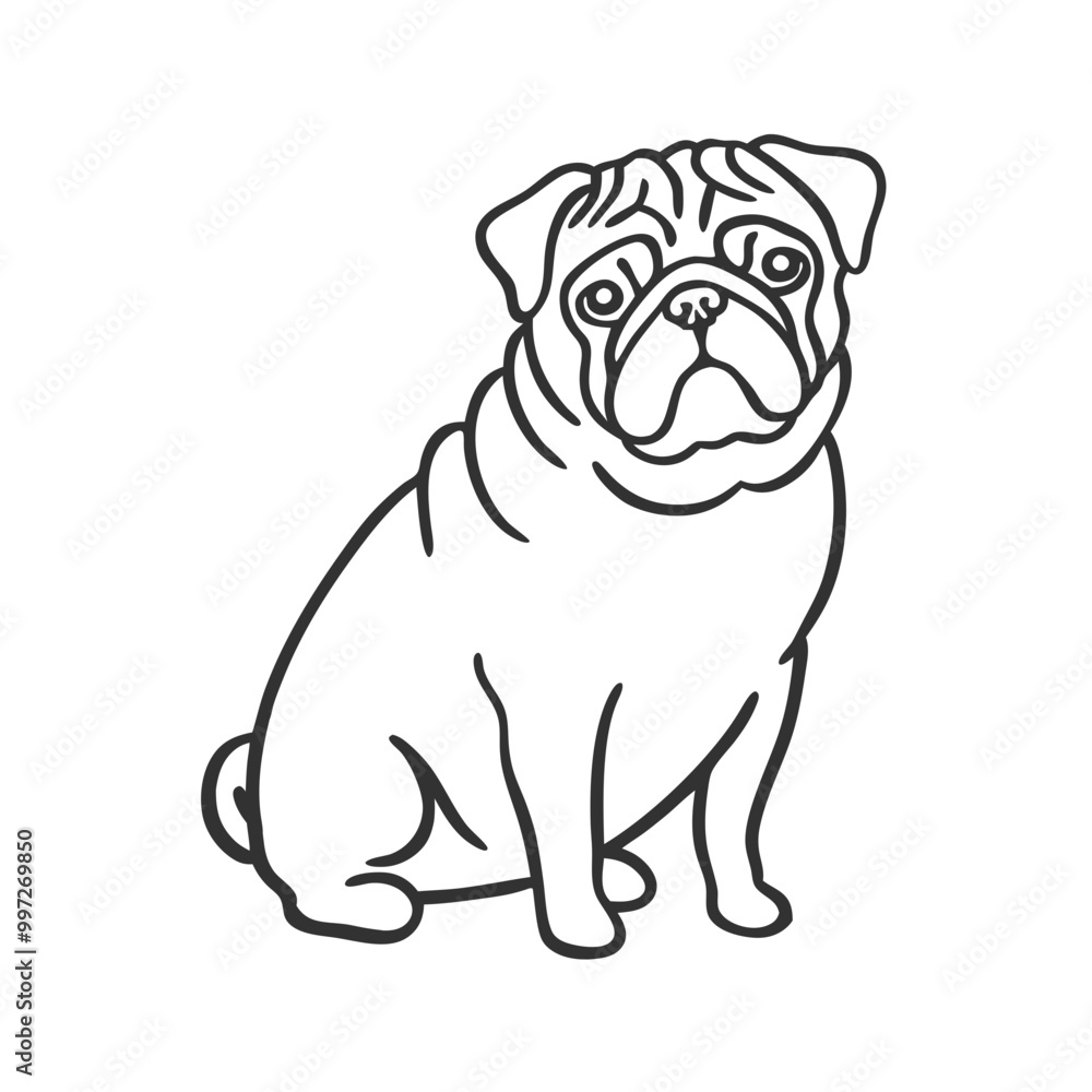 Adorable Pug Dog Line Art Illustration for Pet Lovers and Designers Adorable Pug Dog Line Art Illustration for Pet Lovers and Designers