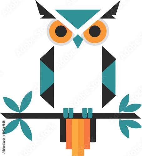  Geometric Owl Art with Abstract Shapes on Branch photo