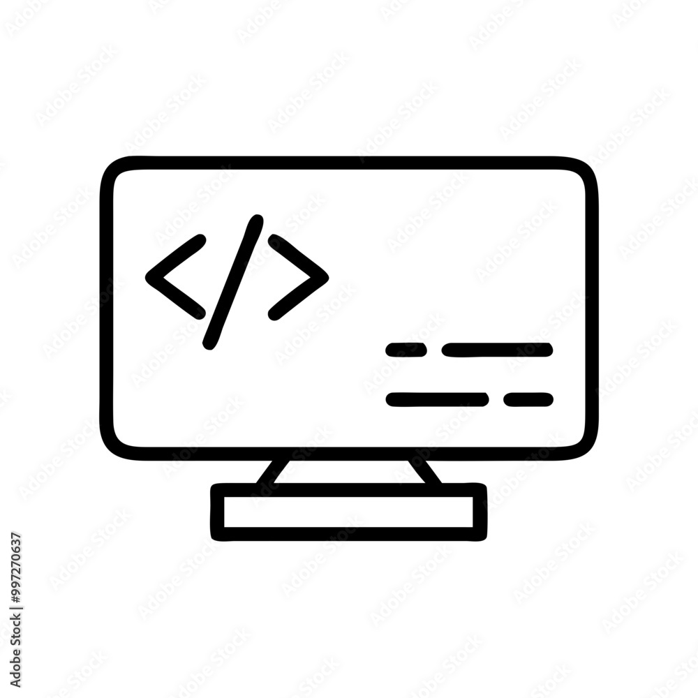 Computer Monitor with Coding Symbols Vector for Web Development and Programming Computer Monitor with Coding Symbols Vector for Web Development and Programming