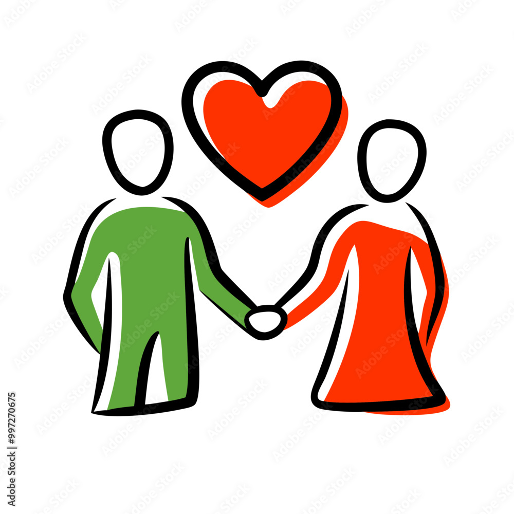 Love and Togetherness Symbol with Heart and Holding Hands Vector Illustration Love and Togetherness Symbol with Heart and Holding Hands Vector Illustration