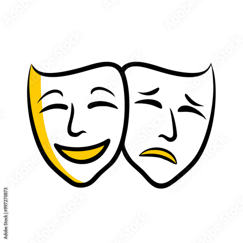  Theater Masks Comedy Tragedy Vector Illustration of Emotions and Drama