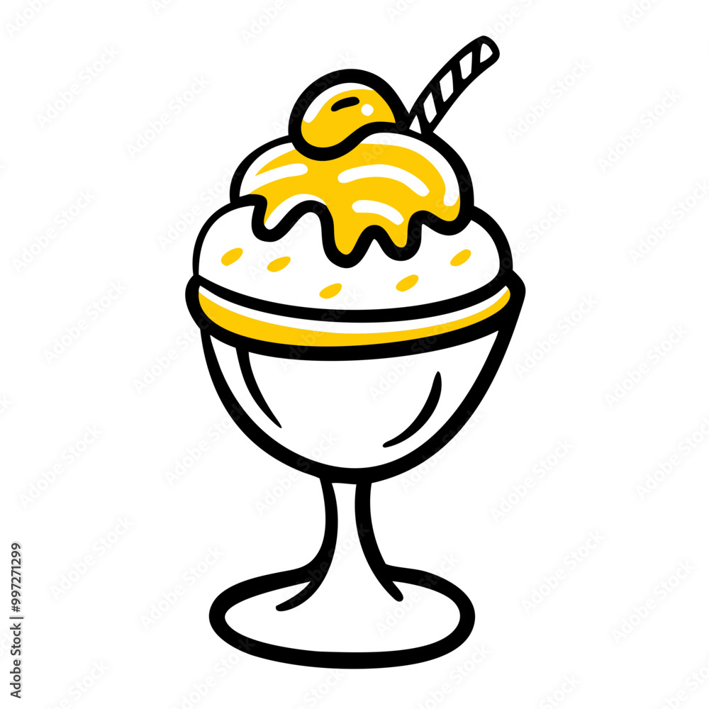 Delicious Sundae Dessert with Cherry and Chocolate in Elegant Glass Dish Vector Delicious Sundae Dessert with Cherry and Chocolate in Elegant Glass Dish Vector