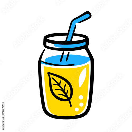  Refreshing Lemonade Jar with Leaf Design and Straw Illustration Vector
