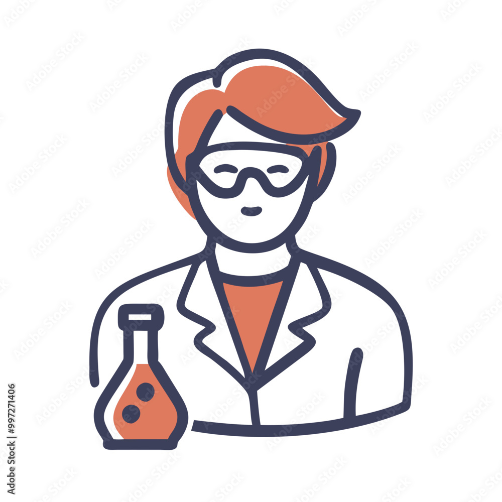Scientist with Beaker Vector Illustration in Laboratory Setting Scientist with Beaker Vector Illustration in Laboratory Setting
