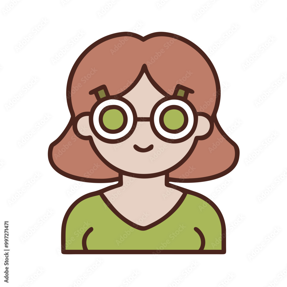 Cartoon Woman with Round Glasses and Red Hair in Green Shirt Vector Illustration Cartoon Woman with Round Glasses and Red Hair in Green Shirt Vector Illustration