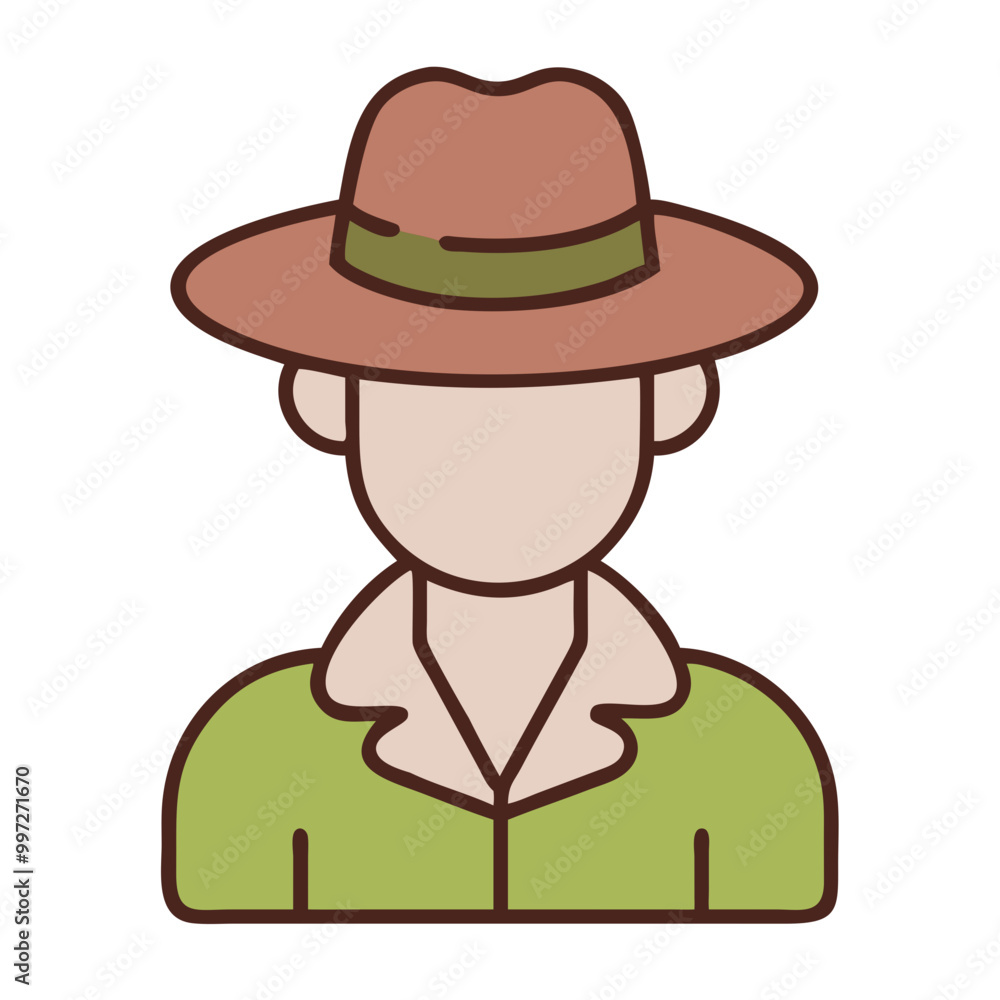 Vector Illustration of Explorer Wearing Brown Hat and Green Jacket Vector Illustration of Explorer Wearing Brown Hat and Green Jacket