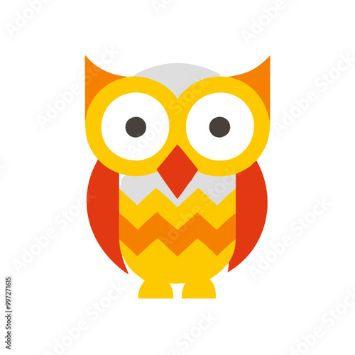  Colorful Geometric Owl Illustration with Chevron Patterns for Kids and Design Projects