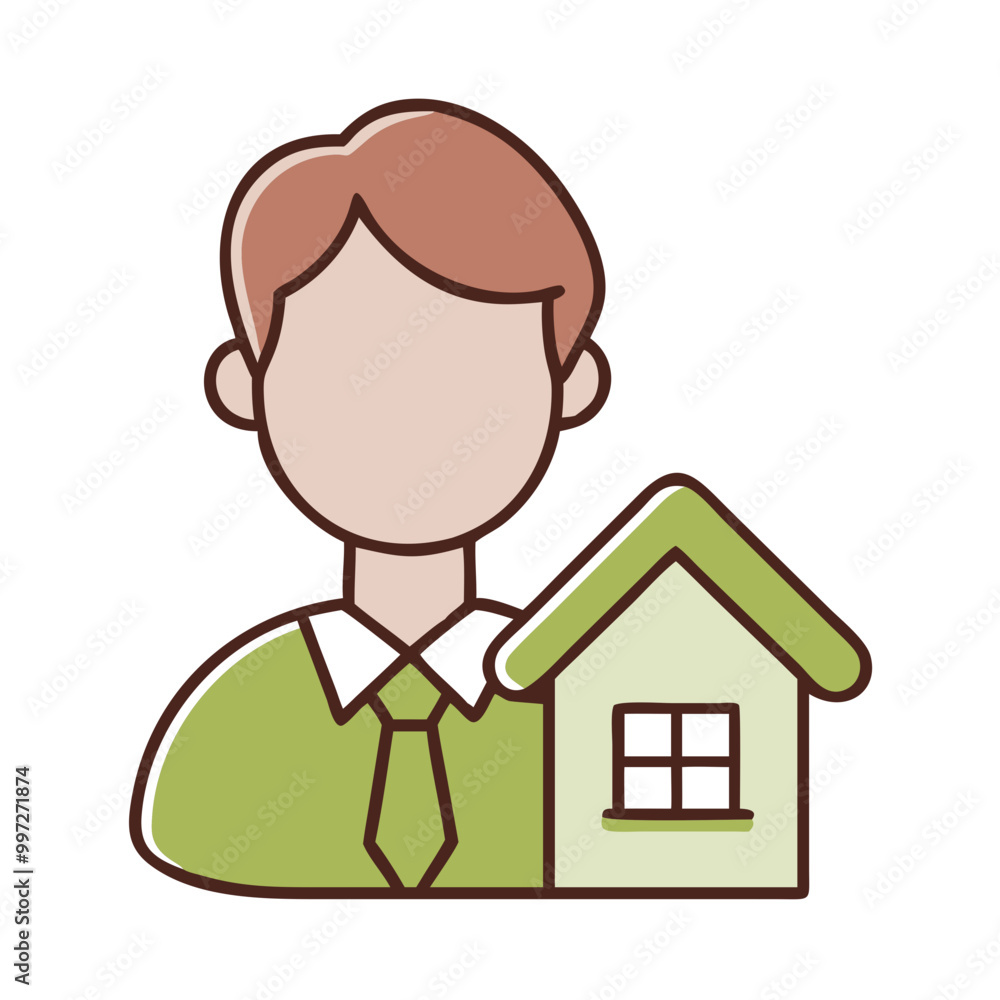 Real Estate Agent Vector with House Illustration Real Estate Agent Vector with House Illustration