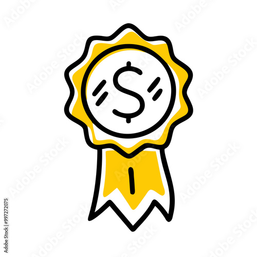 Award Ribbon with Dollar Sign Symbolizing Financial Achievement Success
