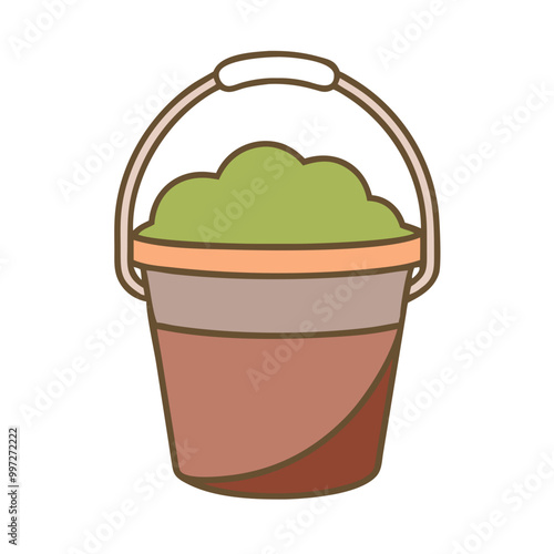  Cartoon Bucket Filled with Green Sand Vector Illustration for Children’s Projects