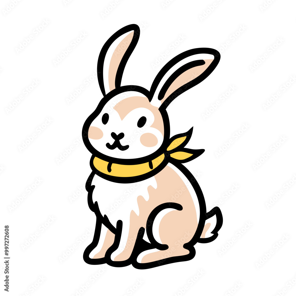 Cute Bunny Illustration with Yellow Bandana Vector Art for Kids and Nature Themes Cute Bunny Illustration with Yellow Bandana Vector Art for Kids and Nature Themes