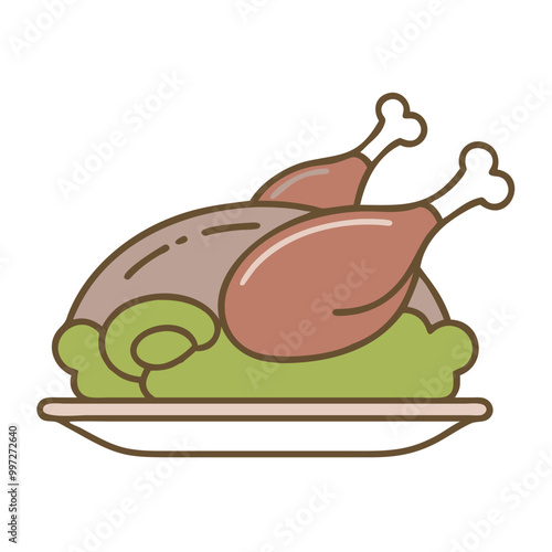  Roast Turkey and Vegetables Vector Illustration for Holiday Meals and Recipes