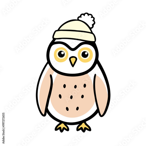  Cute Winter Owl Cartoon Wearing a Warm Beanie Hat Vector Illustration photo