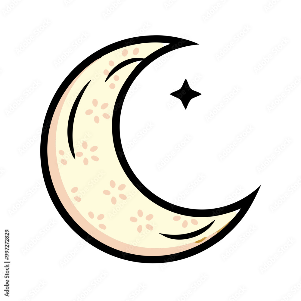 Crescent Moon with Starry Floral Pattern Vector for Nighttime Design Crescent Moon with Starry Floral Pattern Vector for Nighttime Design