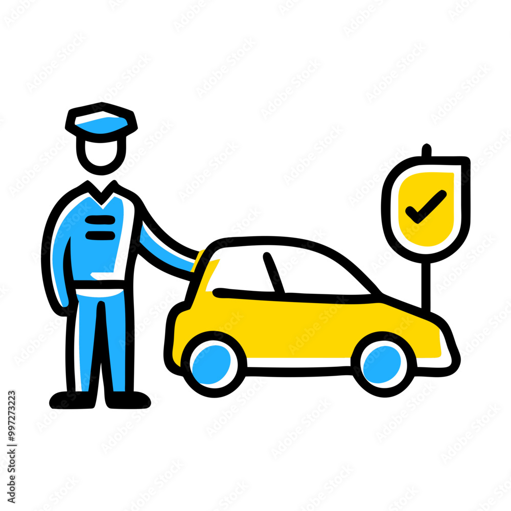 Vector Illustration of Parking Approval by Traffic Officer with Car and Checkmark Sign Vector Illustration of Parking Approval by Traffic Officer with Car and Checkmark Sign